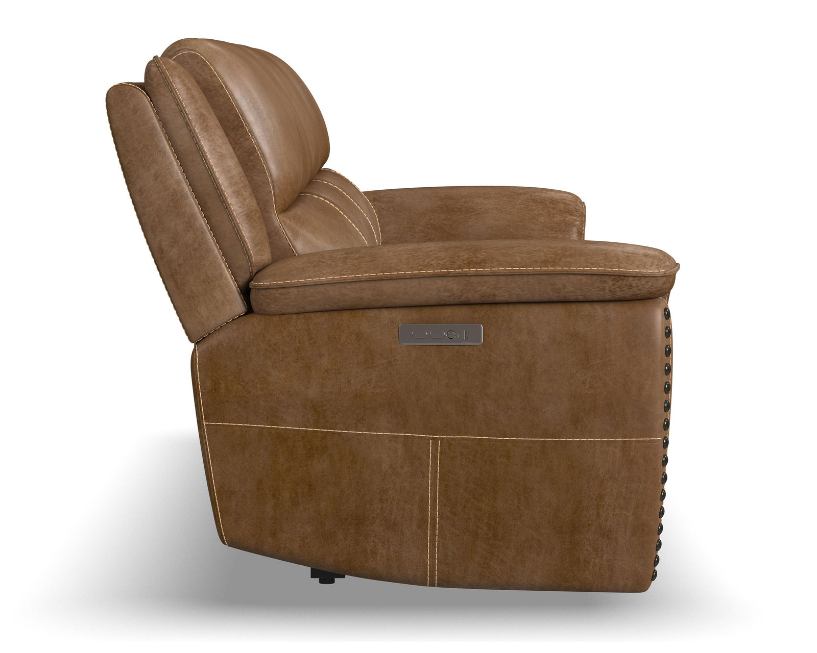 Beau 1011 Power Headrest Power Reclining Sofa (Caramel faux leather fabric) 89" - in stock - Beau Power Reclining Sofa with Power Headrests