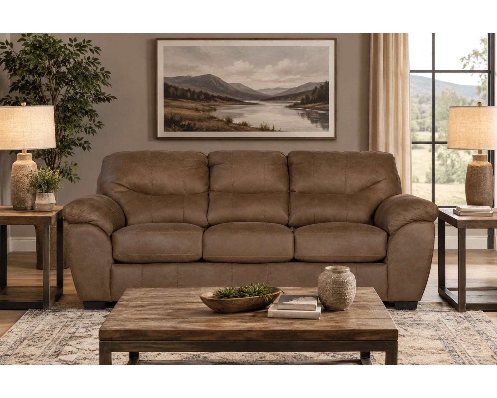 Grant 4453 Faux Leather Fabric 96" Sofa  - 2 colors