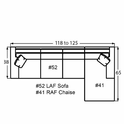 Layout B: Two Piece Sectional 118" x 65" (Size varies due to arm selection)