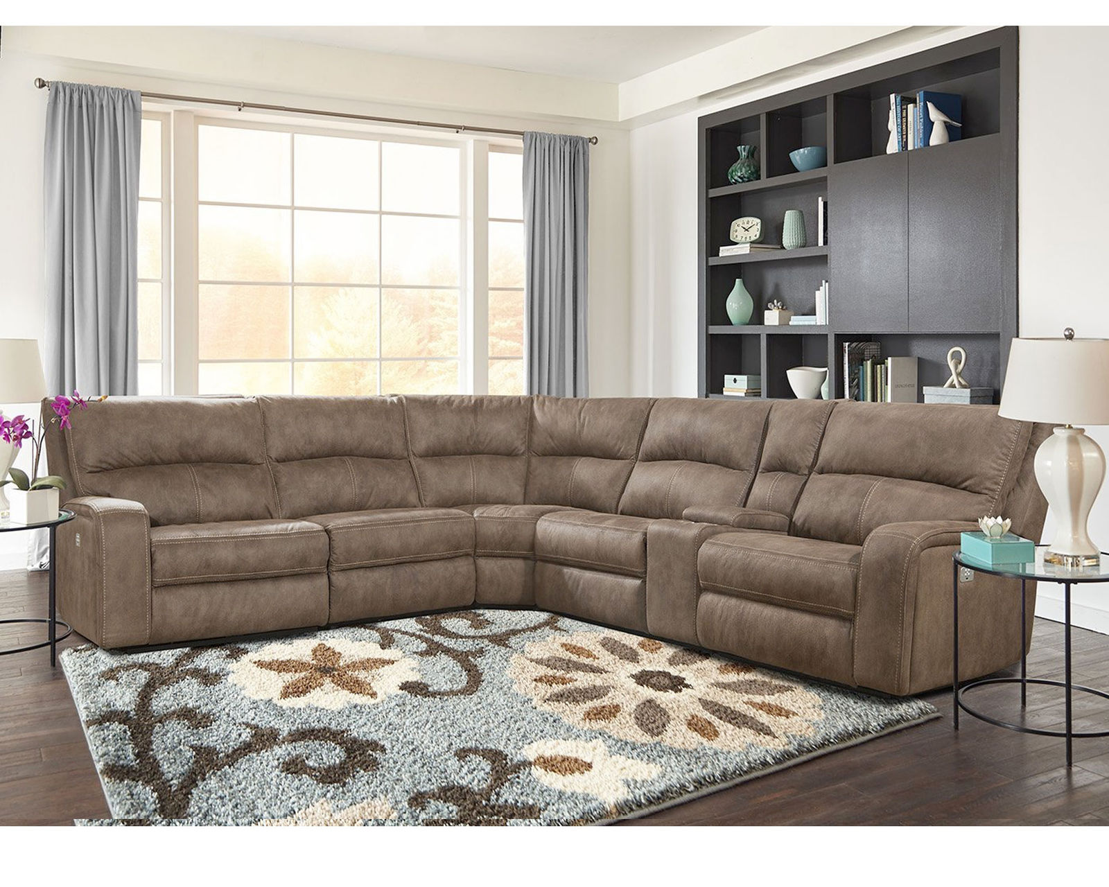 Polaris Power Headrest Power Reclining Sectional Kahlua (In stock - Fast shipping) - Layout A: Five Piece Reclining Sectional 118" x 118" 