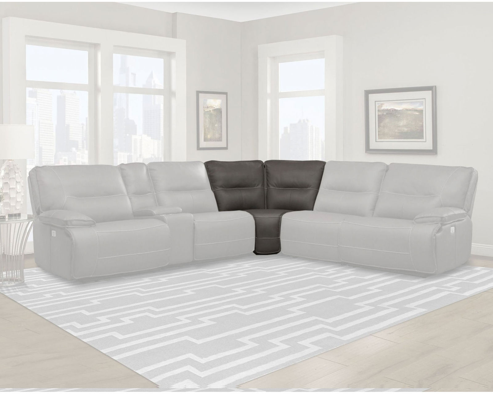 Spartacus Power Headrest Power Reclining Sectional Haze (Leather like fabric) In stock - Fast shipping - Corner Wedge