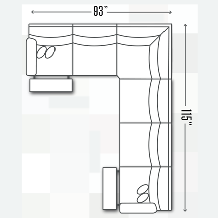 Layout B: Three Piece Sectional 93" x 115" (2 recliners)