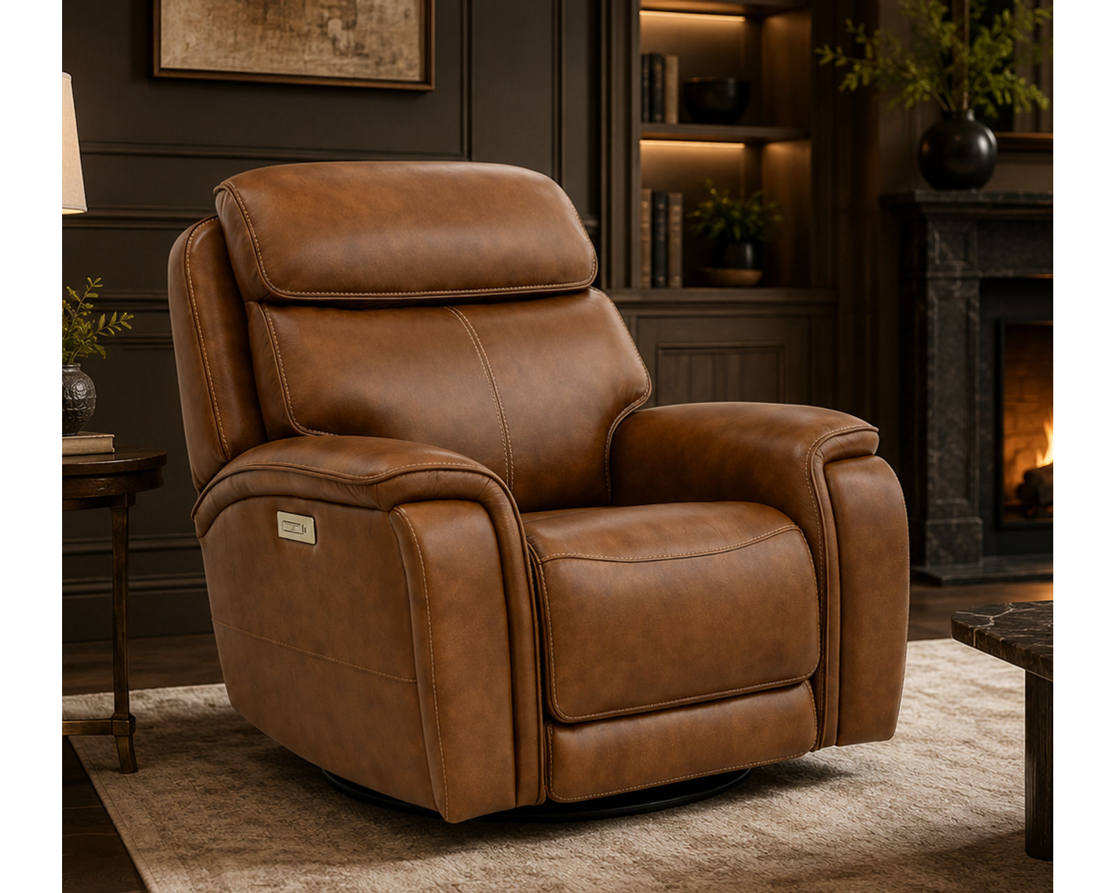 Walker 1580-70 Triple Power Leather 78" Reclining Console Loveseat (2 colors) - Features Pop-Out Cupholders in Both Arms