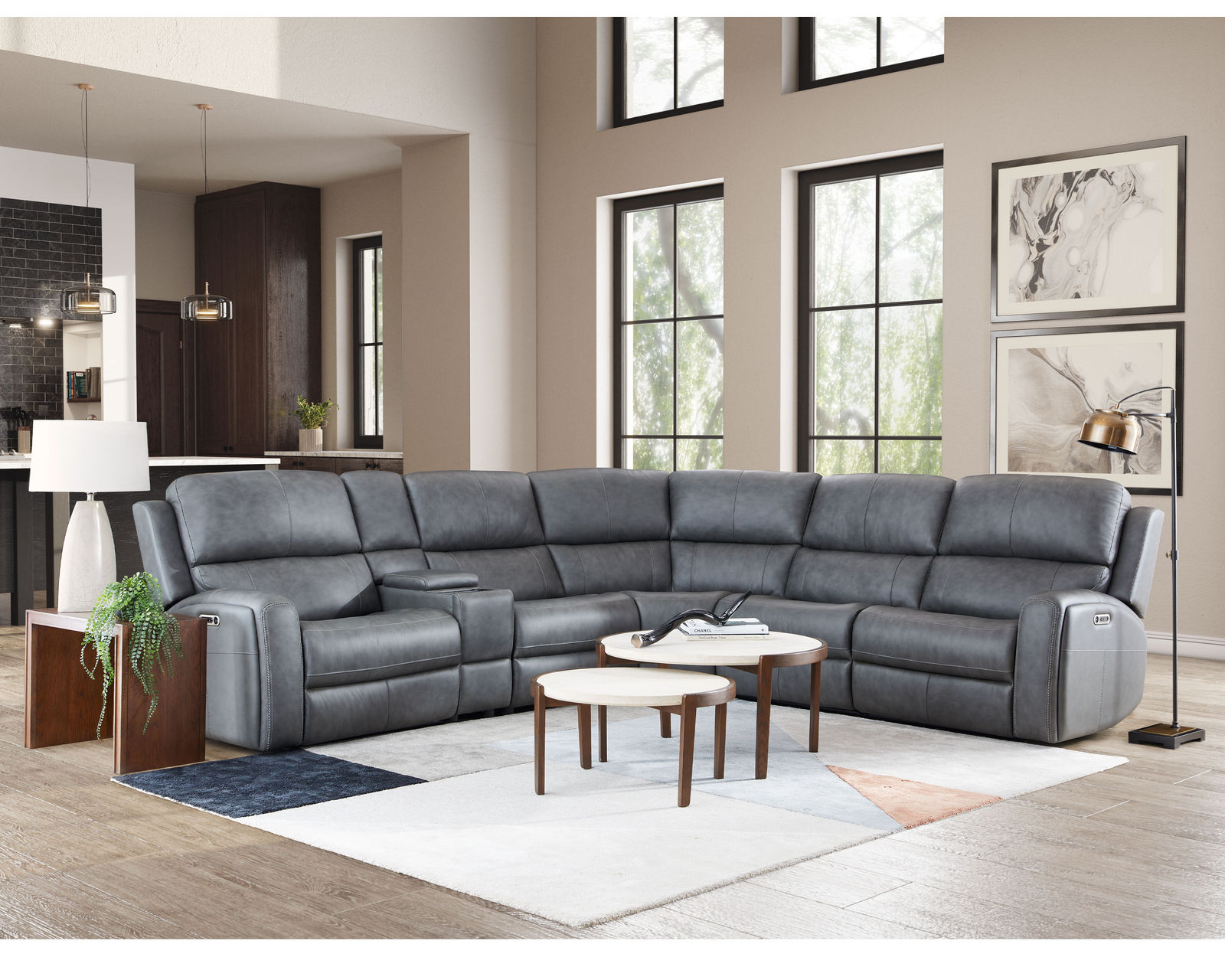 Linden 1043 Triple Power Zero Gravity Reclining Sectional (2 colors) in stock - Layout A: Six Piece Reclining Sectional 121" x 108"