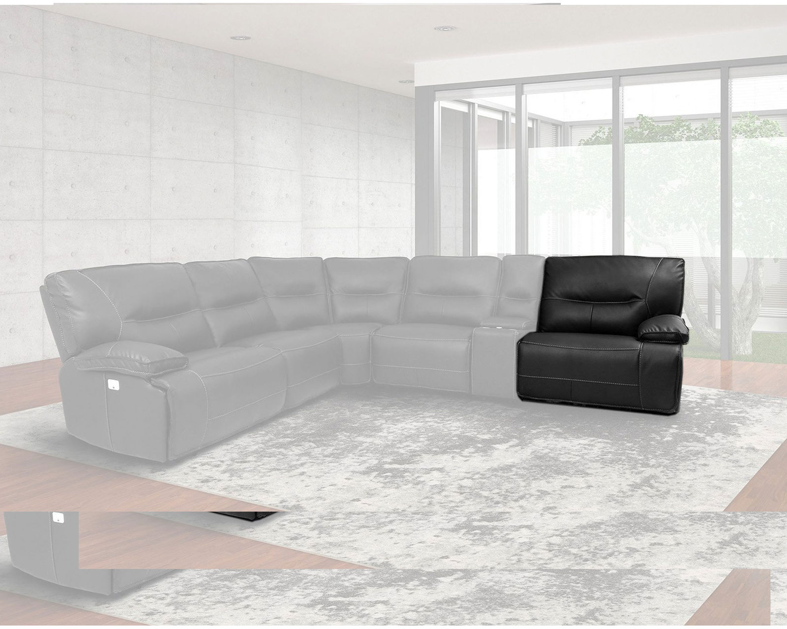 Spartacus Power Headrest Power Reclining Sectional Black (Leather like fabric) In stock - Fast shipping - Left Arm Facing Power Recliner with Power Headrest and Power Lumbar