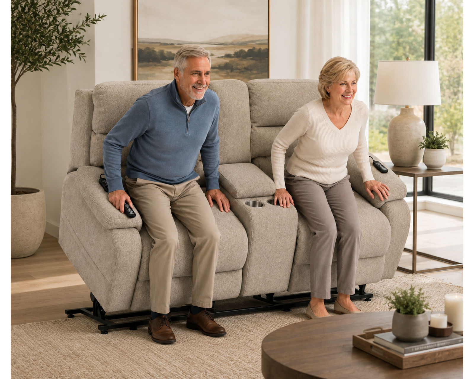Regenerator Dual Lift Loveseat with CR3 Heat & Massage, Zero Gravity & Nanobionic Performance Fabric (2 colors) - The Power to Relax. The Confidence to Rise.