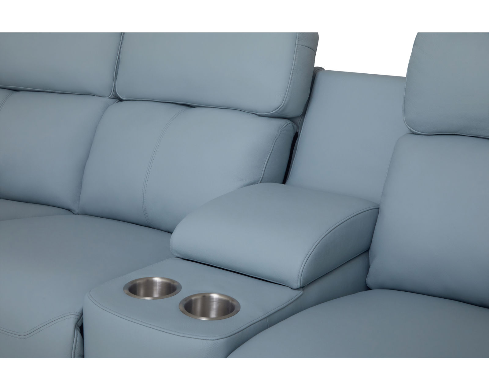 Henry 41051 Power Headrest Power Reclining Sectional (+100 leathers) - Henry Entertainment Console with storage and cupholders