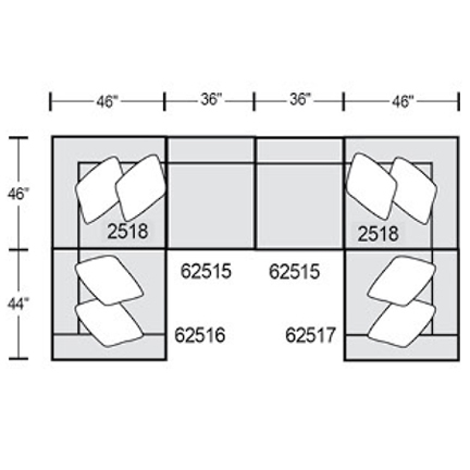 Layout E: Six Piece Sectional 90" x 164" x 90" (2 recliners)