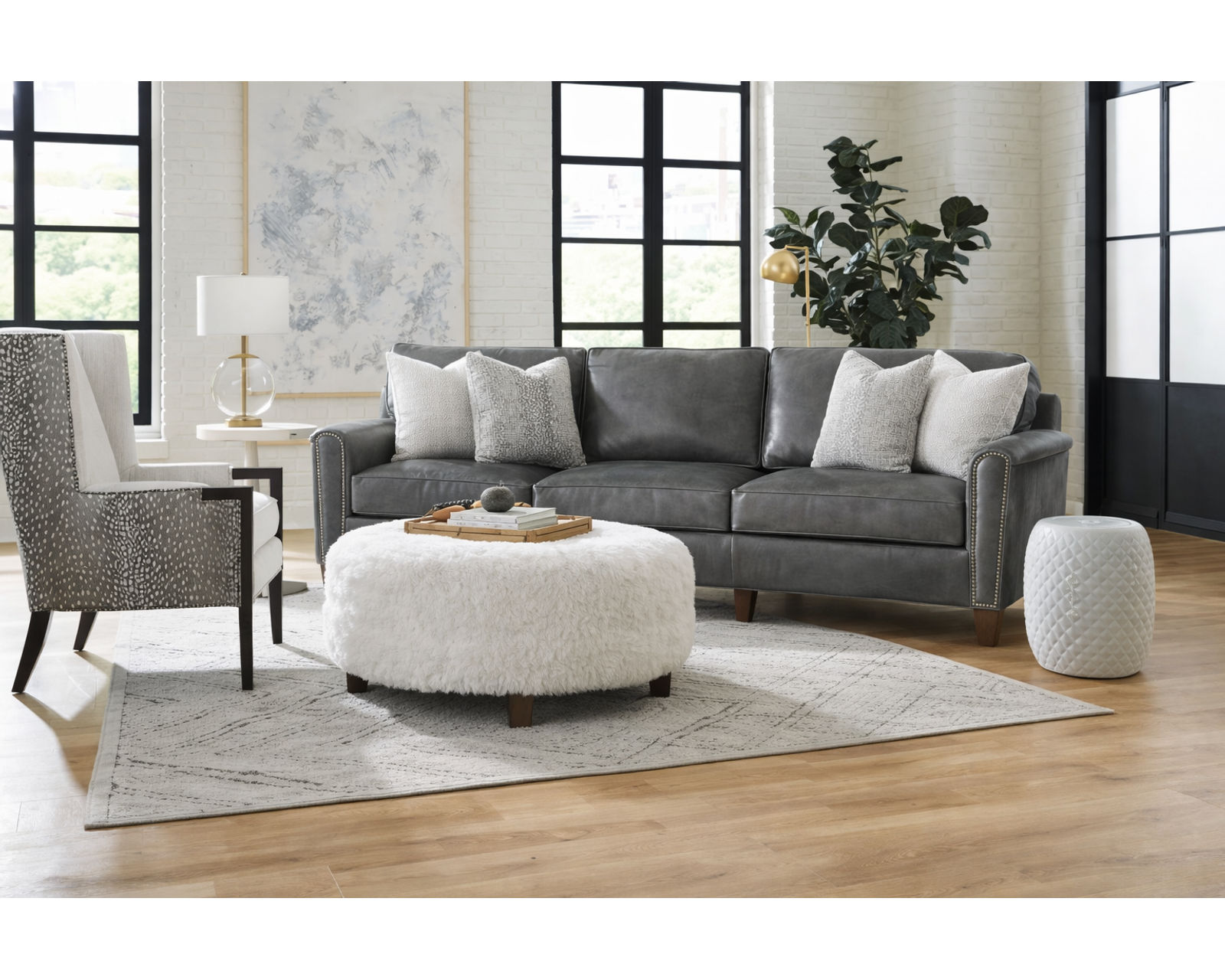 Bradington Young Manning 773 Conversation Sofa (12 leathers) 8-Way Hand Tie - Manning Stationary 99" Conversation Sofa 8-Way Hand Tie
