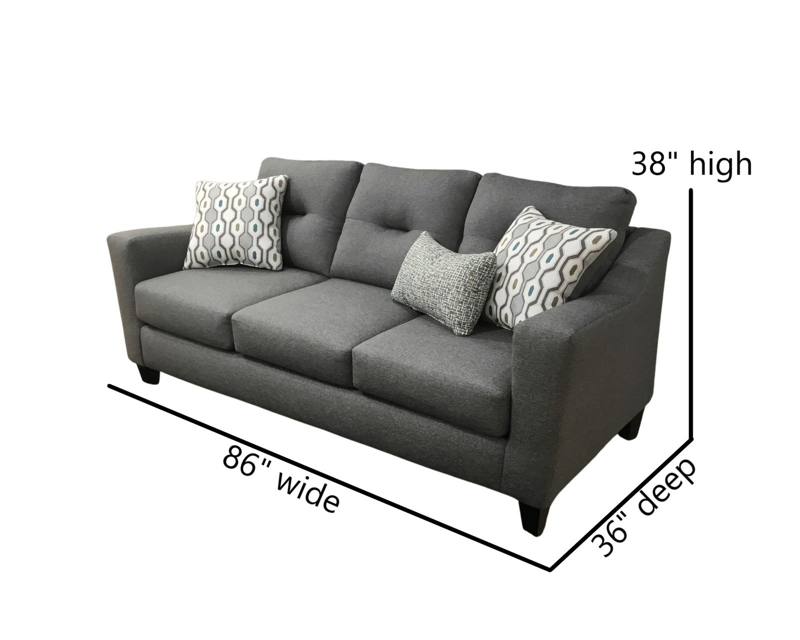 Max Pepper 86" Sofa 8210KP (includes pillows) performance fabric - Max Pepper 86" Sofa (includes pillows) performance fabric