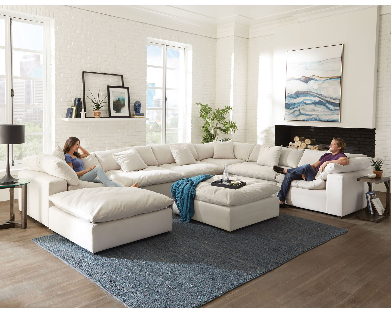 Posh Modular Sectional ( high performance fabric) includes pillows - 2 colors - Sectional Layout:  B  - Porcelain Fabric