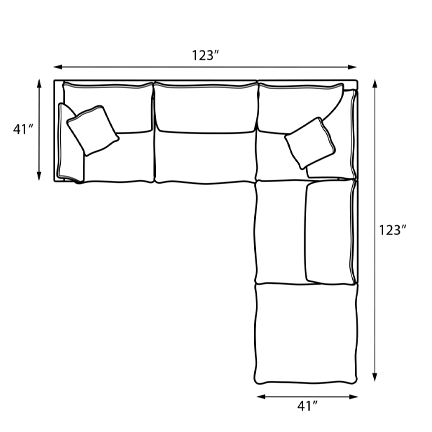 Layout C: Five Piece Sectional 123" x 123" (Reversible)