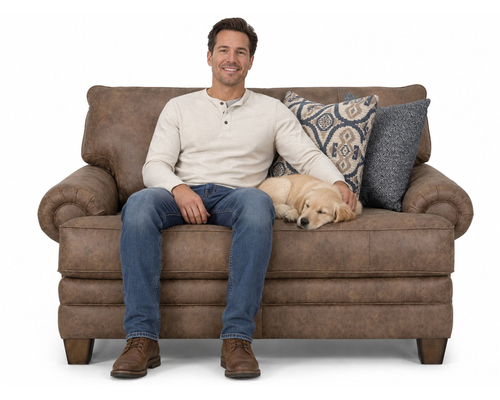 Sicily 101" Wide Sofa (The Look of Worn Leather. The Softness of Fabric) - Beautifully Designed Rooms. Effortlessly Yours.