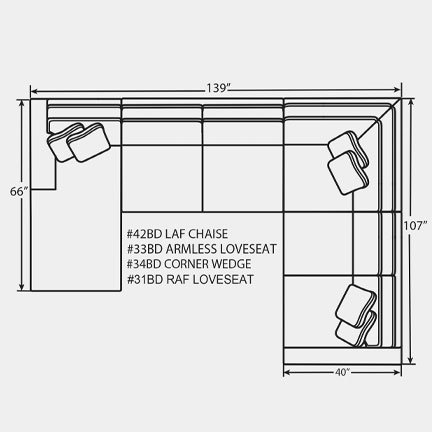 Layout E: Four Piece Sectional 66" x 139" x 107"