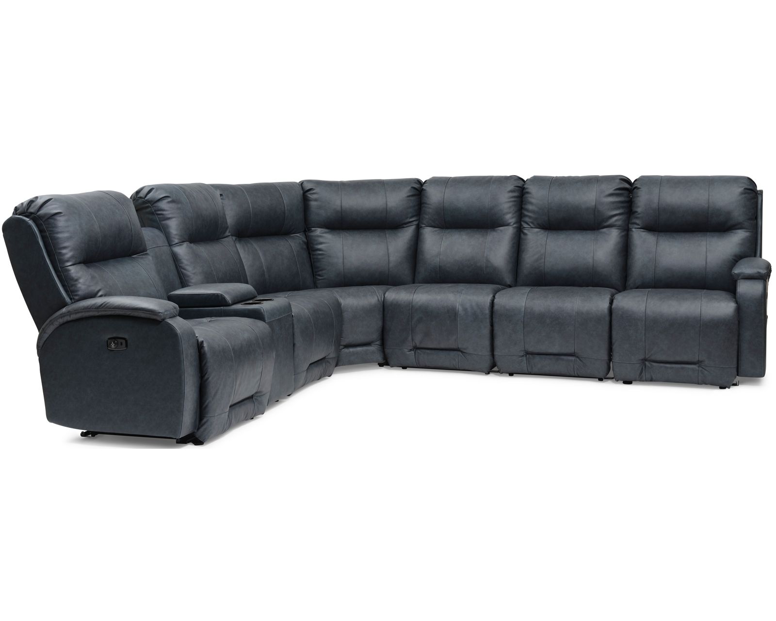 Maverly Leather Reclining Sectional (+46 leathers) - Layout F: Seven Piece Reclining Sectional 114" x 125" or 125" x 114" (reversible) 3 recliners