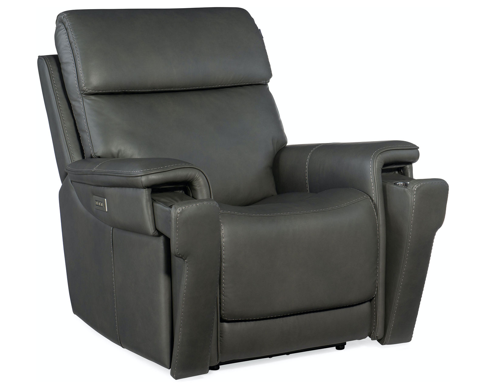 Lyra Zero Gravity Power Loveseat with Power Headrest (Gray) In stock - All arms include USB port and pop-out arm panel with a metal cupholder,