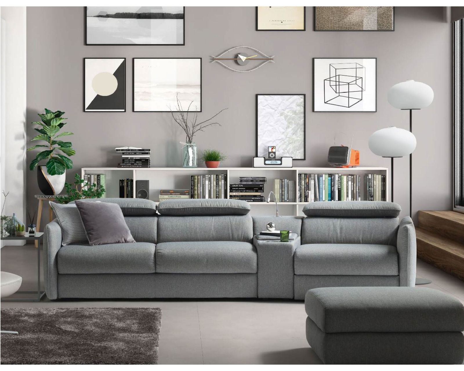 Meraviglia B995 Leather Reclining Sleeper Sectional (+25 leathers) - Layout D:  Three Piece Sleeper Sectional 83" x 127"