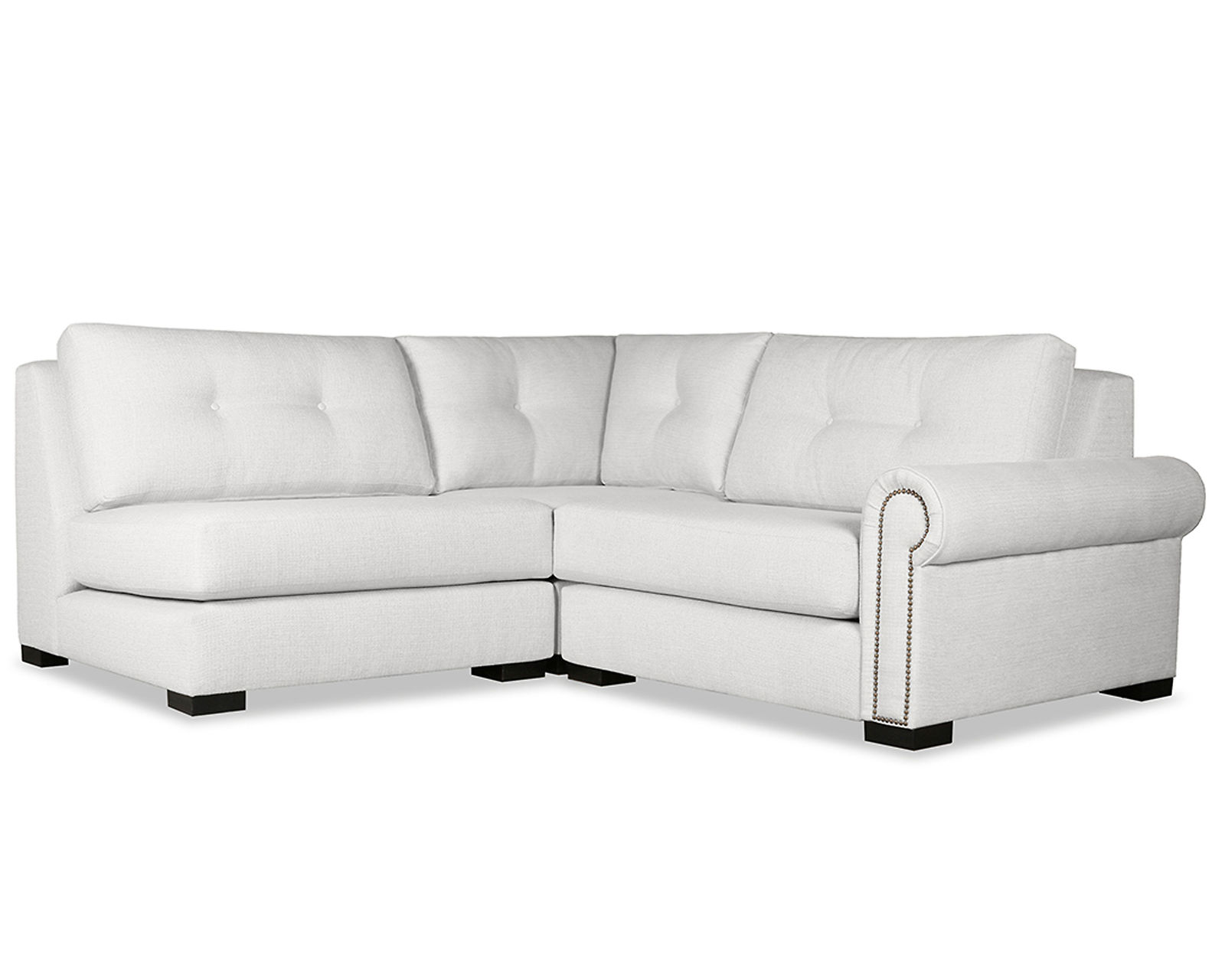 Sylviane Buttoned 3 Pieces Modular Sectional w/ Left Open End (3 Colors Available) - Sylviane Buttoned 3 Pieces Modular Sectional w/ Left Open End in White