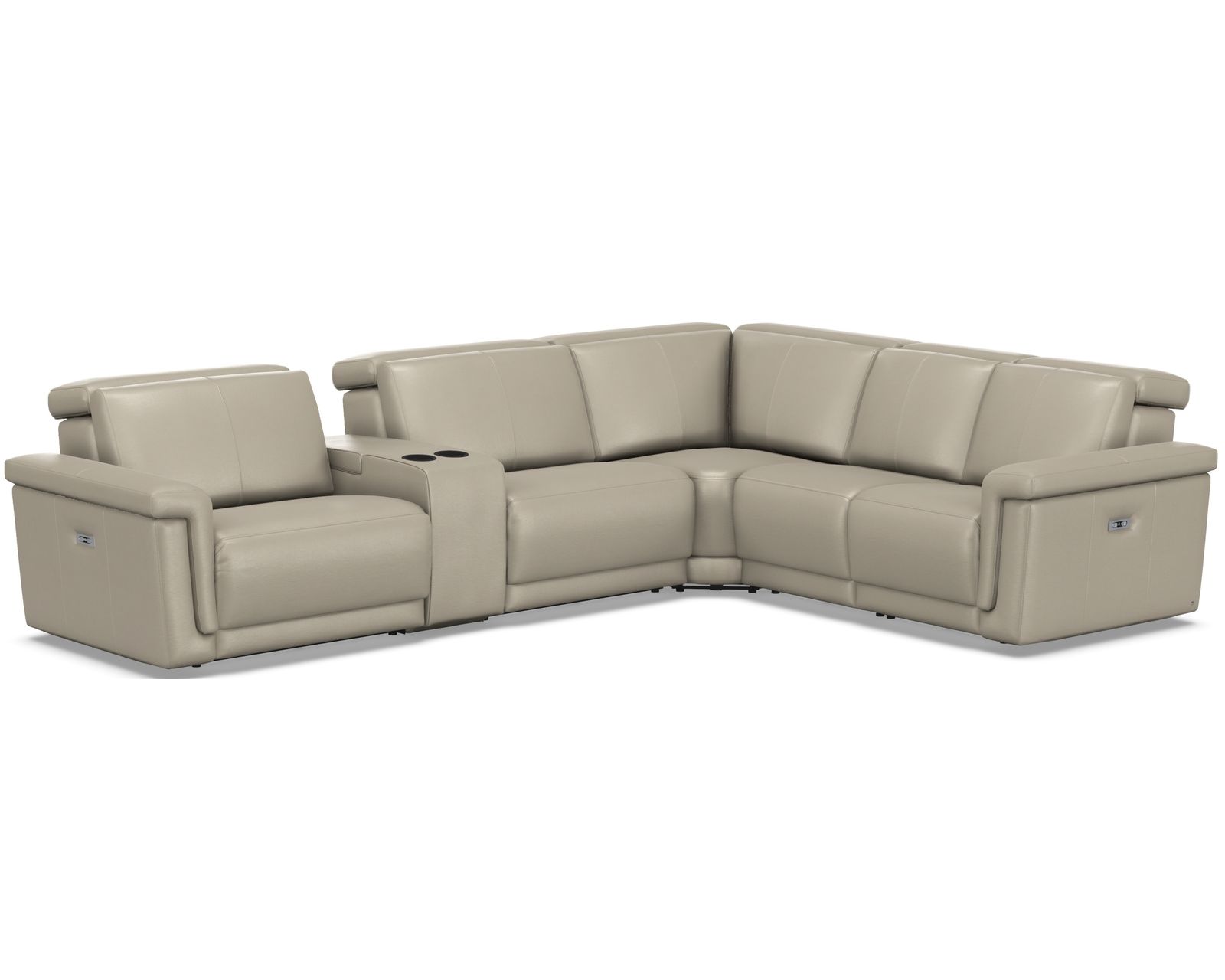 Nevin 3005 Power Headrest Power Reclining Sectional (standard and wide width) +140 leathers - Layout D: Six Piece Wide Reclining Sectional 130" x 118" (three recliners)