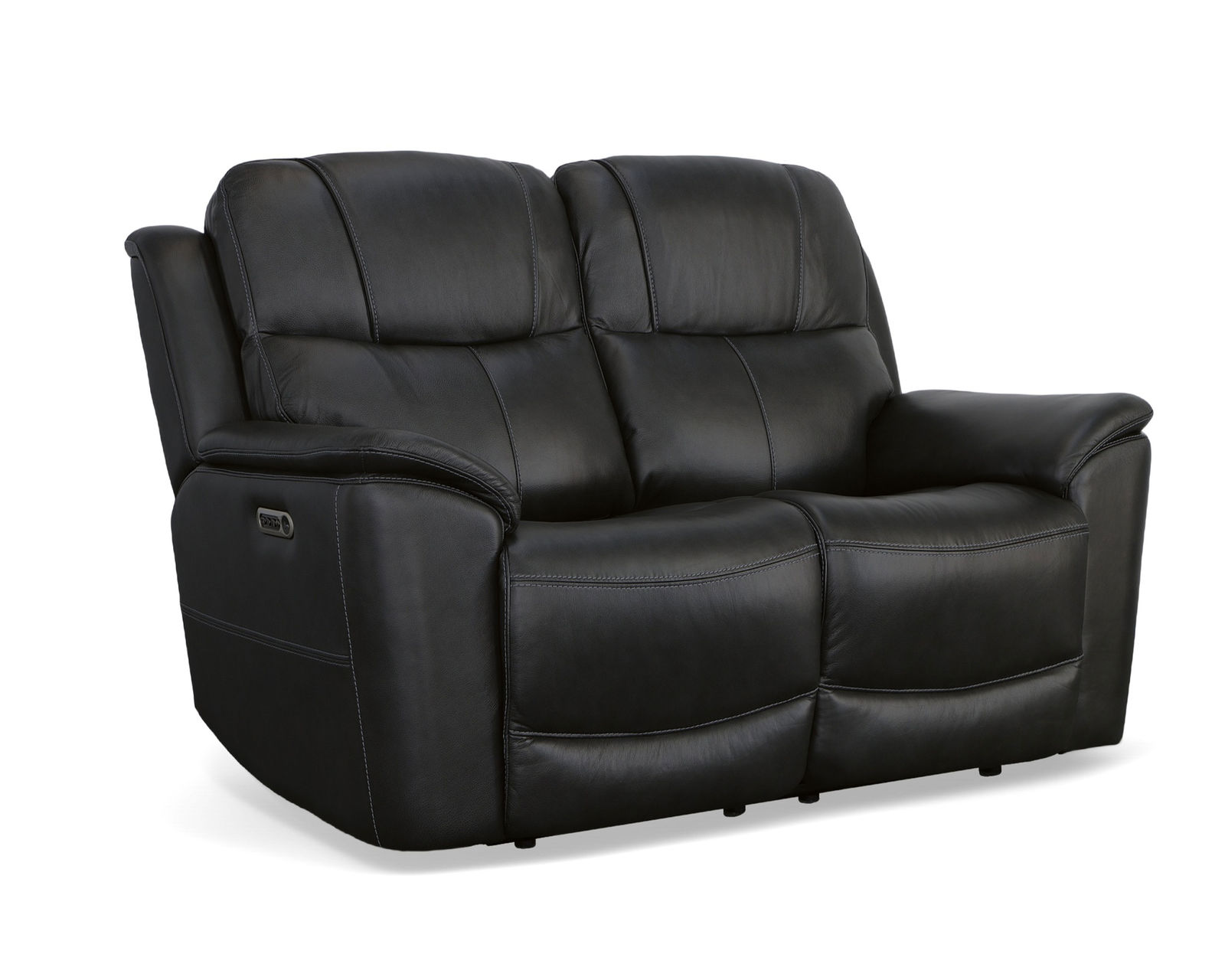 Crew Power Reclining Loveseat with Console, Power Headrests & Lumbar (Black leather) in stock - Crew Power Reclining Loveseat with Power Headrests & Lumbar