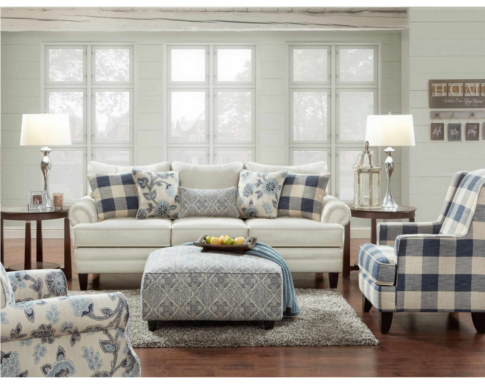 Catalina 96" Linen 4 Piece Living Room (Includes sofa, 2 chairs and cocktail ottoman) - Layout A:  Four Piece Living Room