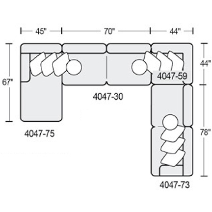Layout F: Four Piece Sectional 67" x 159" x 122"
