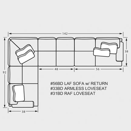 Layout I: Three Piece Sectional 92" x 142"