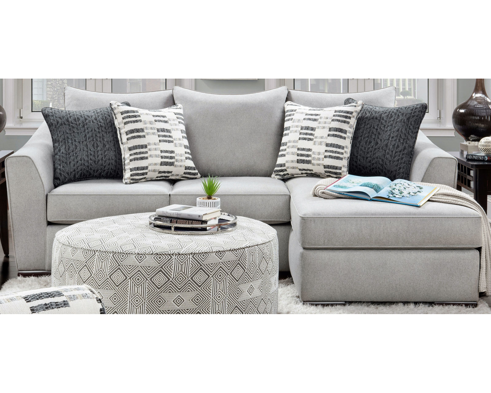 Popstitch Pebble Chaise 95.5" Sofa 9778 (performance fabric) - includes pillows