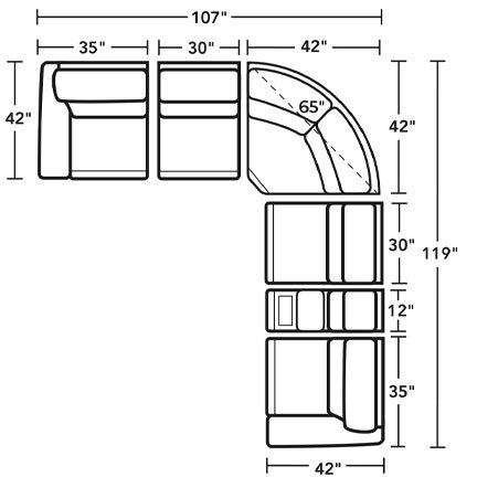 Layout D:  Six Piece Sectional 107" x 119" (three recliners)