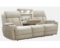Dalton 89" Power Headrest Power Reclining Sofa with Reading Light and Drop Down Console Fawn (In stock - Fast shipping)