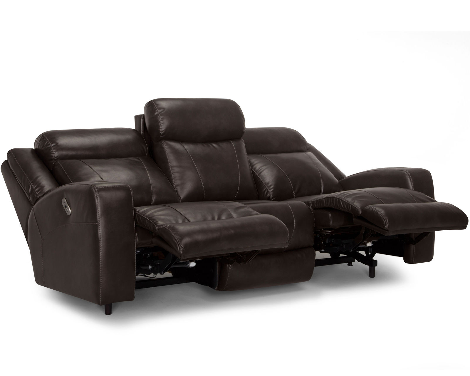 Carver 91" Power Headrest Power Reclining Sofa w/ Dropdown Table (Faux leather) - Carver Power Headrest Power Reclining Sofa  in Chocolate