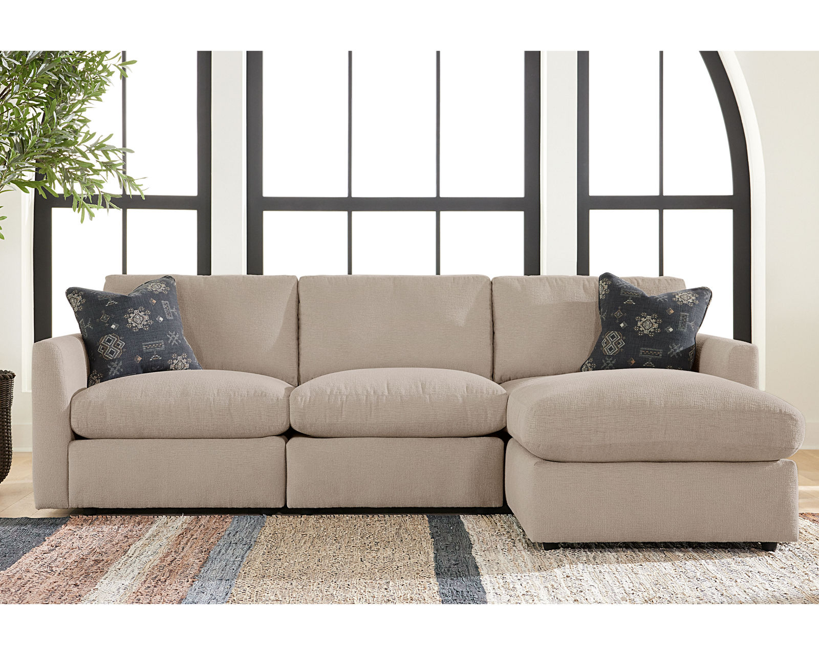 Sky 5512 Sectional (hypoallergenic down-like cushion) +100 fabrics - Layout B: Three Piece Sectional 103" x 65"