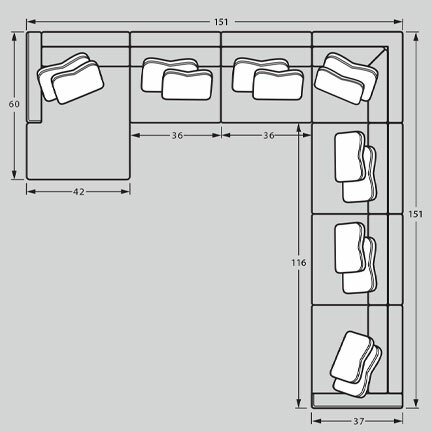 Layout J: Seven Piece Sectional 151" x 151"