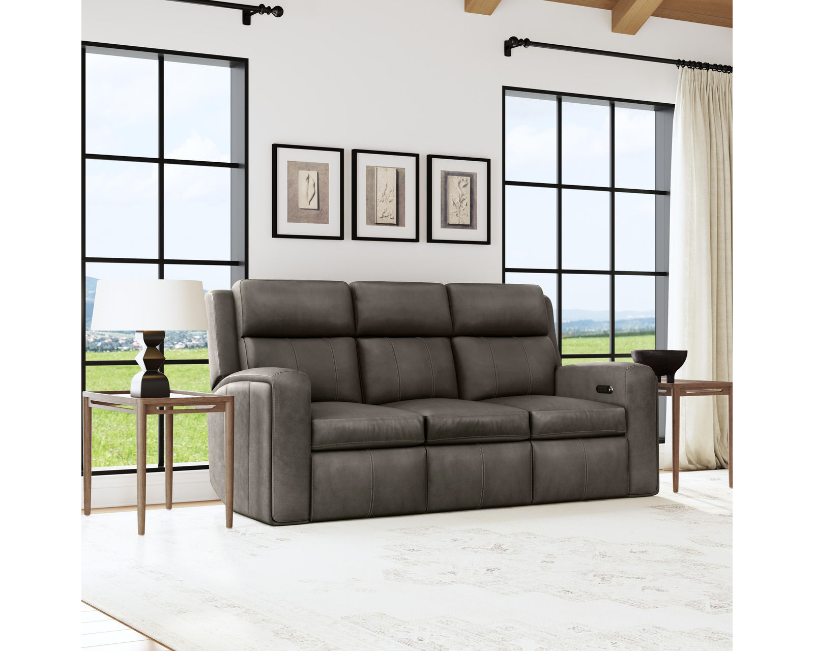 Wyatt 1596 Triple Power Reclining Sofa 705-02 (85") 2 colors - In stock - The power control includes a USB-A and USB-C ports 