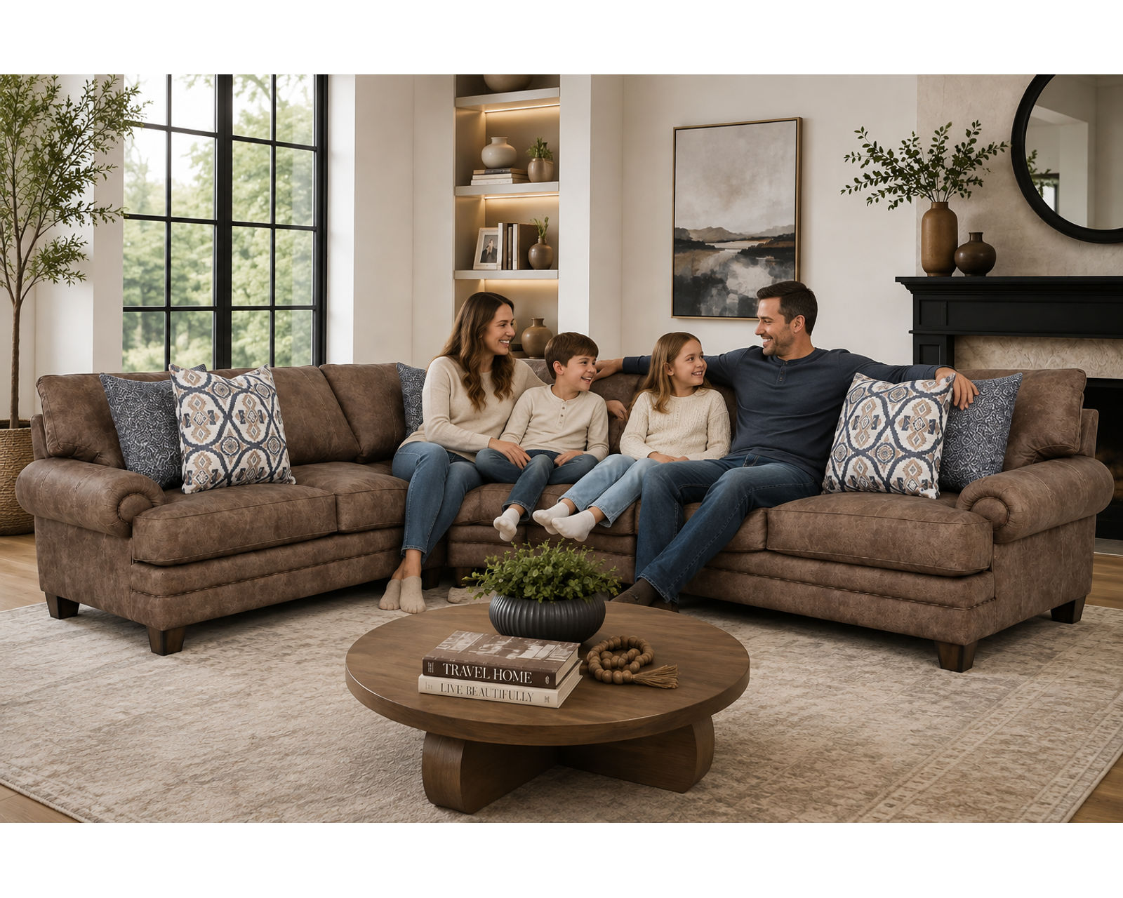 Sicily 957 Modular Sectional (The Rich Look of Worn Leather. The Comfort of Fabric) - Designer Style Without the Designer Price.