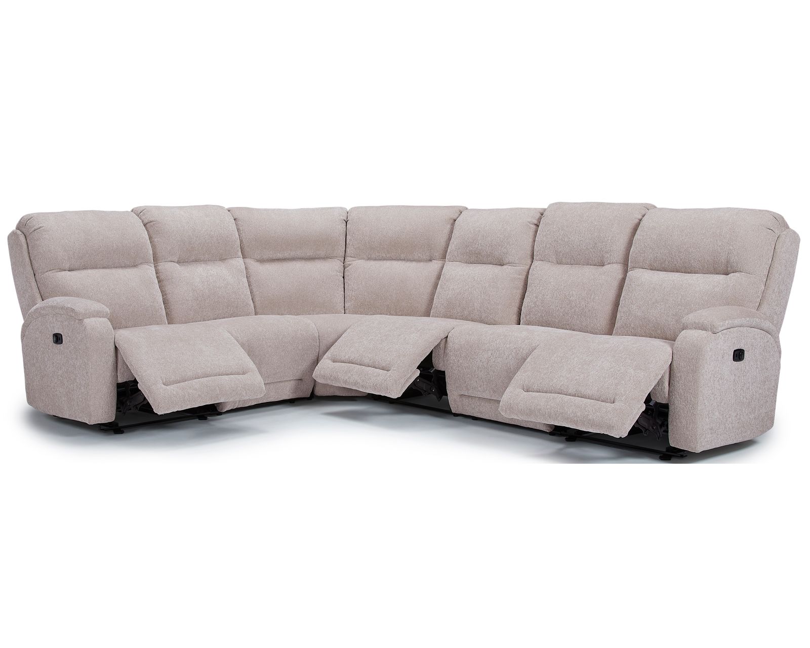 Maverly Reclining Sectional (+100 fabrics) - Layout E: Six Piece Reclining Sectional 101" x 125" or 125" x 101" (reversible) 2 recliners