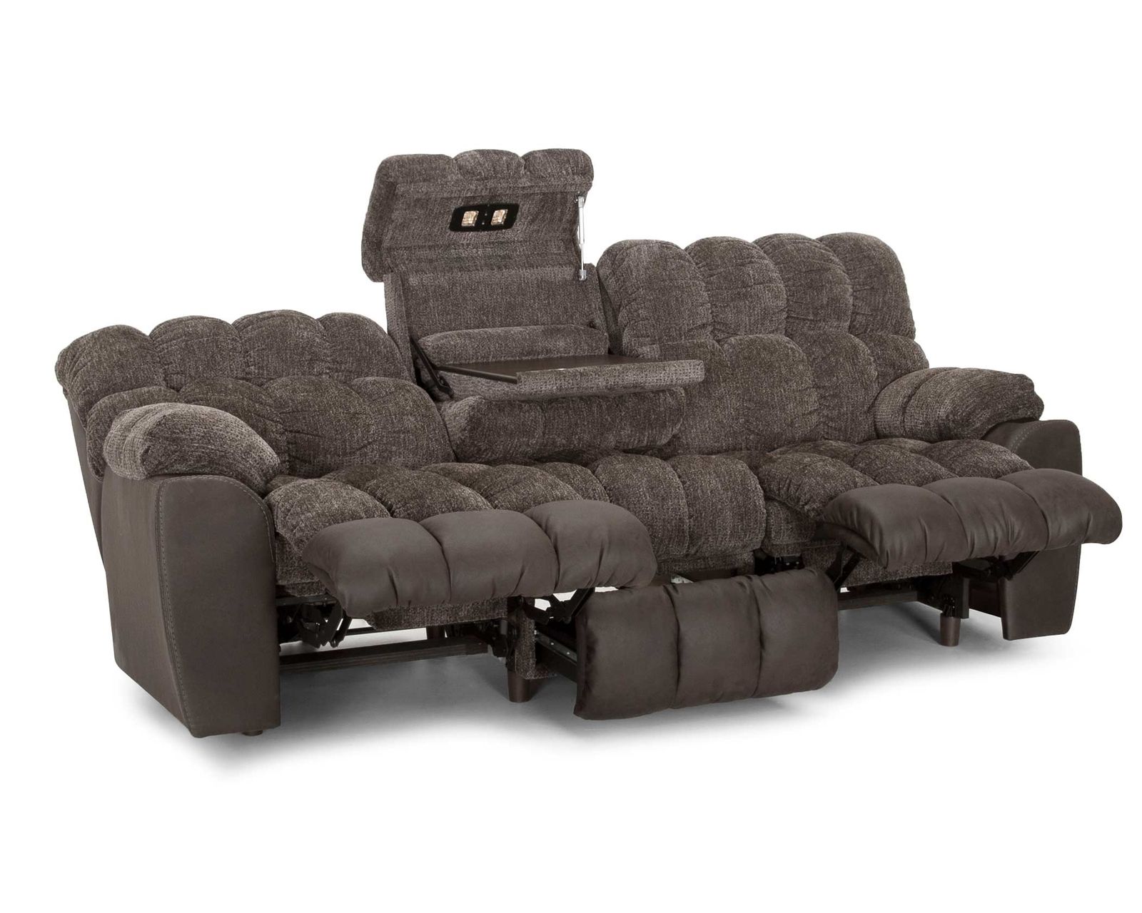 Westwood 341 Three-Piece Reclining Sectional (Big Comfort. Built-In Convenience. Made for the Whole Family) 4 recliners - Westwood Reclining Sofa w/Drop Down Table, Lights, Cupholders & Drawer