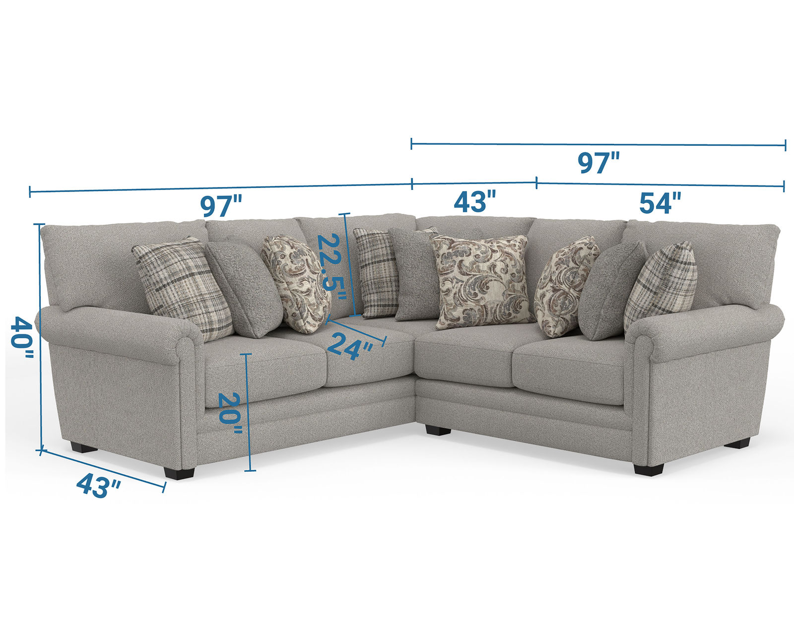 Livingston 3345 Modular Sectional (includes pillows) - Measurements