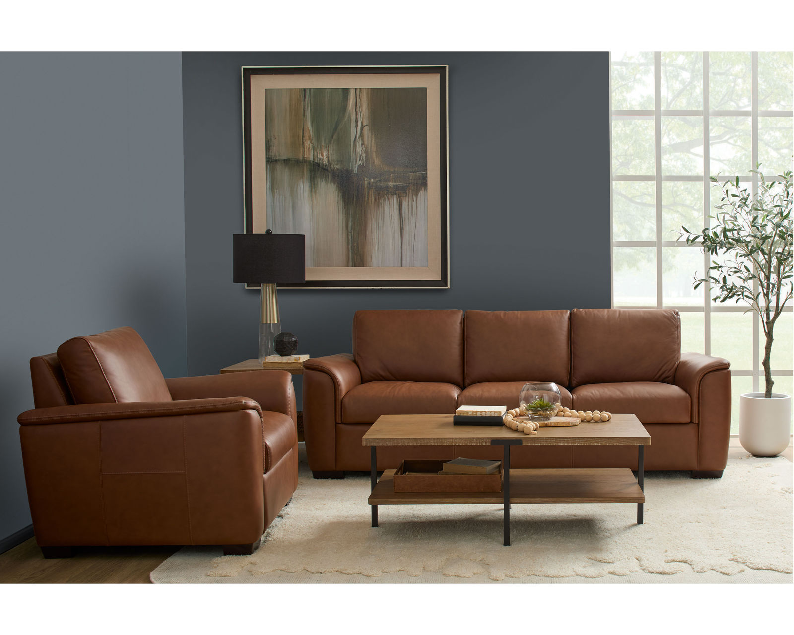 Henry 90" Leather Stationary Sofa (in stock)