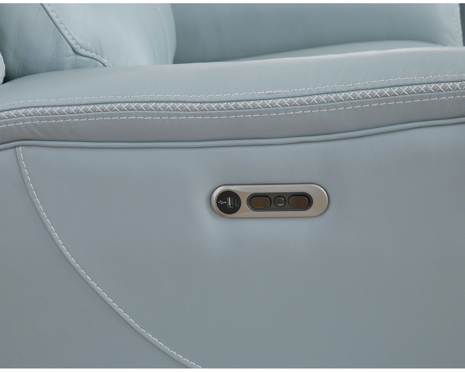 Cascade 83" Power Headrest Power Leather Reclining Sofa Seamist (In stock - Fast Shipping) - Both power recline and power headrest with USB charging