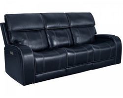 Glenwood 88" Leather Sofa w/Power Recline, Power Head Rests &amp; Power Lumbar (Lay Flat) Ocean (In stock)