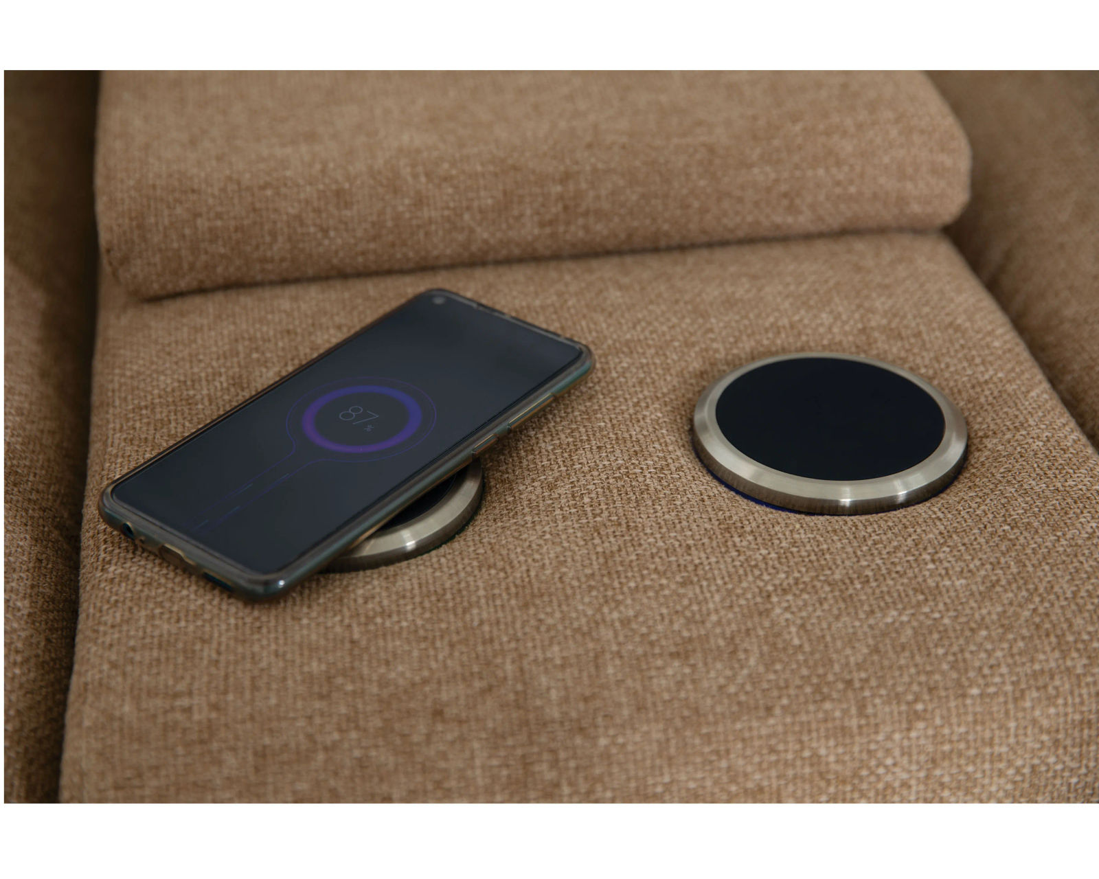 Shea 77646 Stationary Leather Sectional (100+ leathers) - Shea Storage Console w/ Wireless Charging