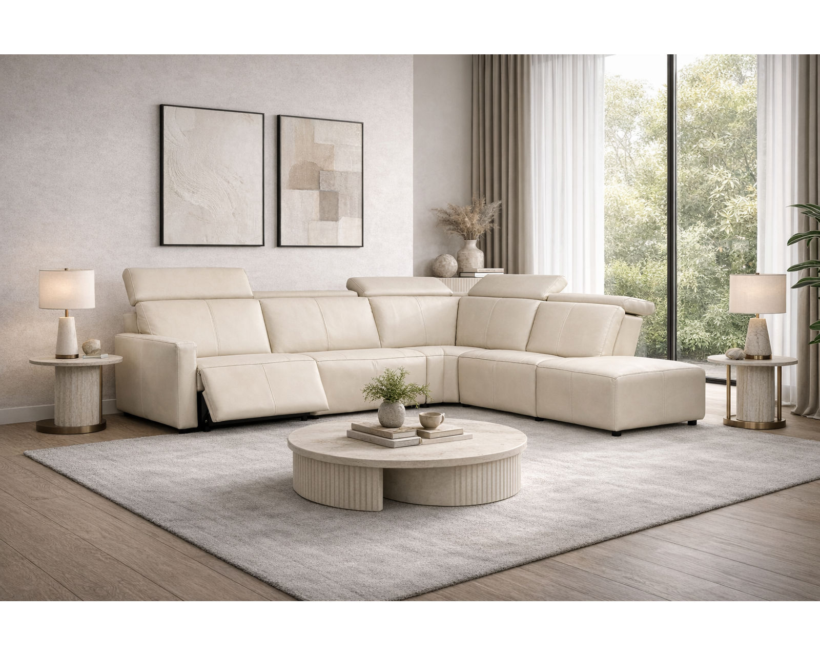 Patty 3002 Power Headrest Power Reclining Sectional (standard and wide width seating) +140 leathers - Layout N: Five Piece Wide Sectional 110" x 100" (2 recliners)