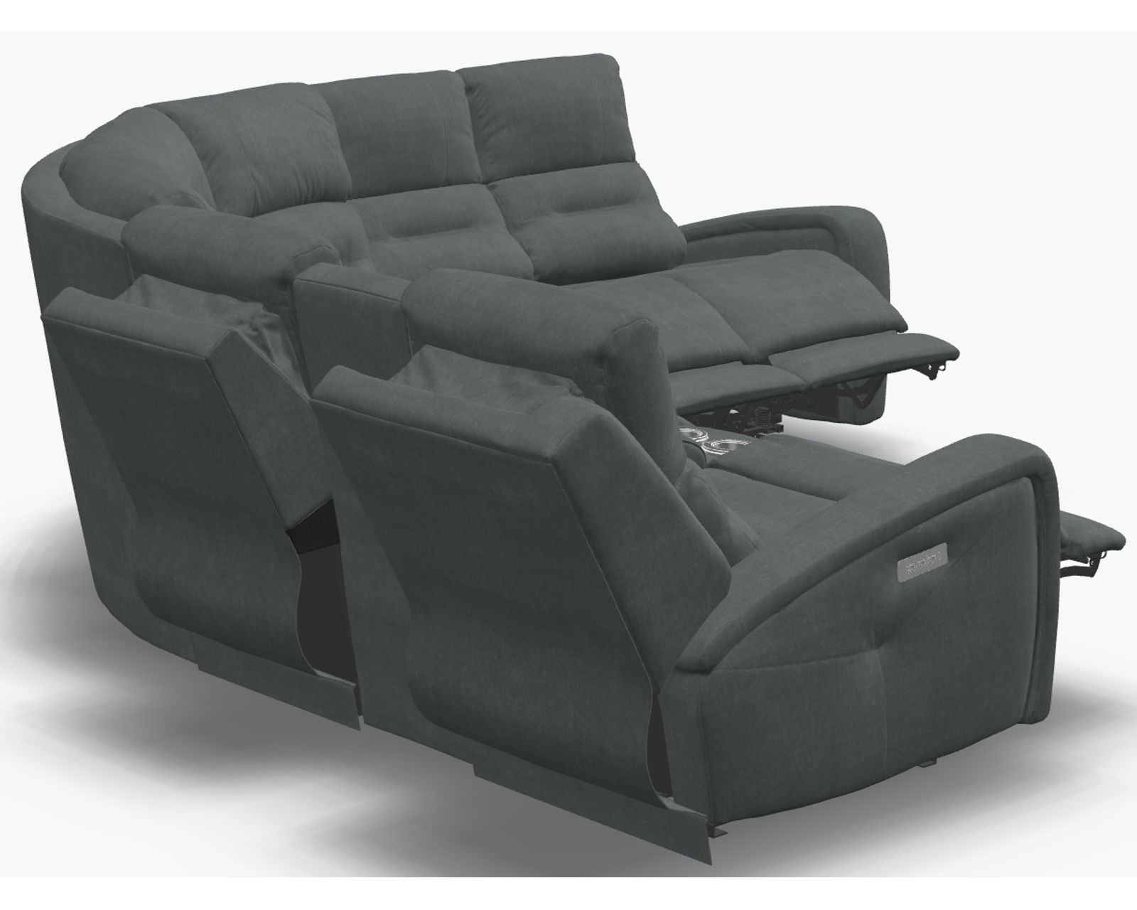 Washington 41067 Power Headrest Power Reclining Sectional (+50 fabrics) - Layout D: Six Piece Sectional 120" x 107" (3 recliners)