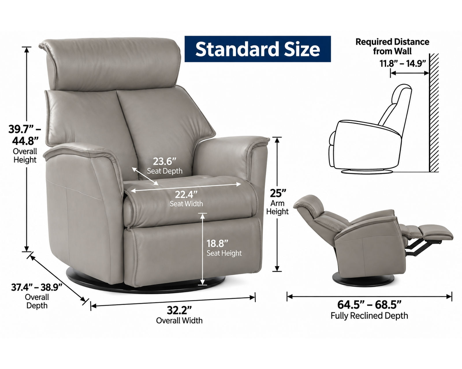 Boss Swivel Glider Relaxer Recliner Cinder (Big Comfort. Bold Scandinavian Design. In stock) - Built Better. Feels Better. Priced Better.