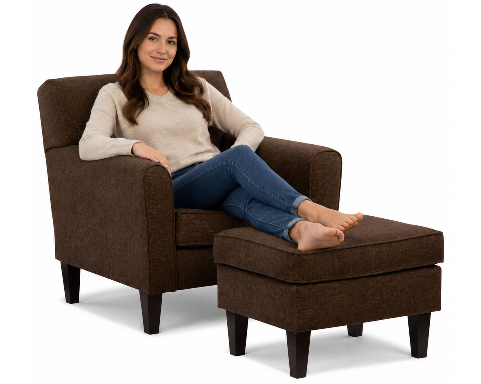 Maisie 83" Sofa (+100 fabrics) 3 wood finishes - Maisie Club Chair and Ottoman