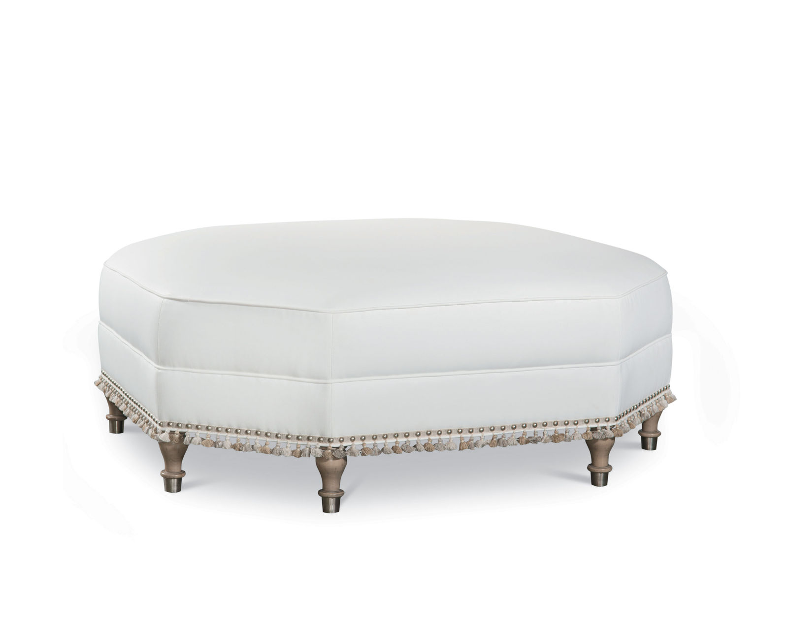Gaston Hexagonal Nail Head Ottoman (+75 fabrics) - Shown with options tassel - call to order