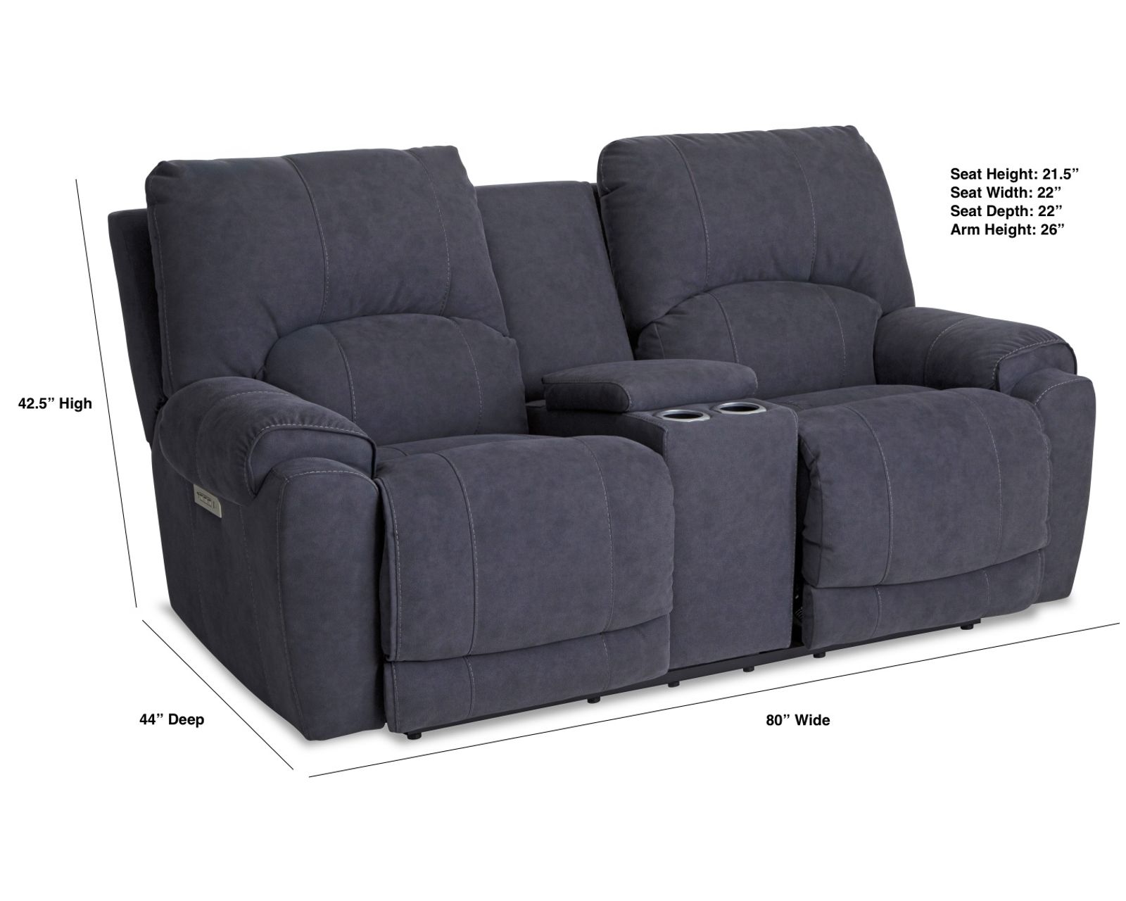 Havana Zero Gravity Triple Power Recliner Navy (In stock) - Havana 80" Zero Gravity Triple Power Reclining Console Loveseat