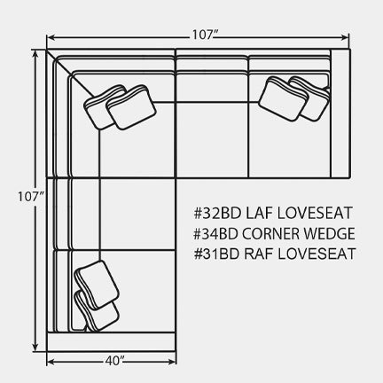 Layout C: Three Piece Sectional 107" x 107"