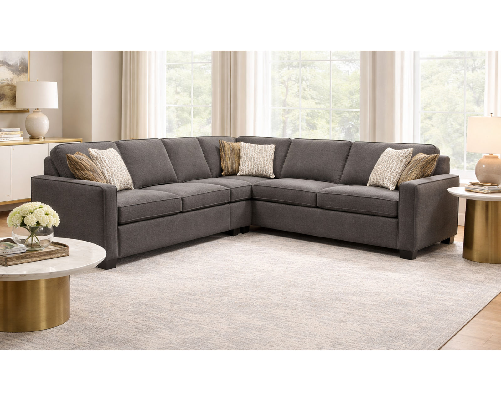 Nola Stationary Sectional  (+101 Standard and Performance Fabrics) - Layout G: Three Piece Sectional 120" x 120"